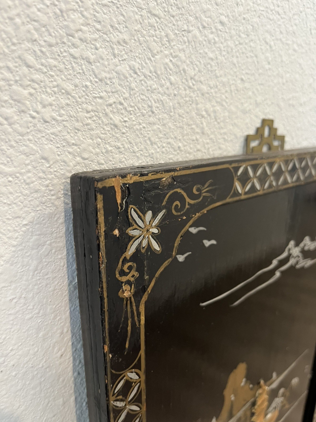 VTG 5 Asian Oriental BLACK Lacquer Mother of Pearl Wall Panels 36H x 11,5W, 30”