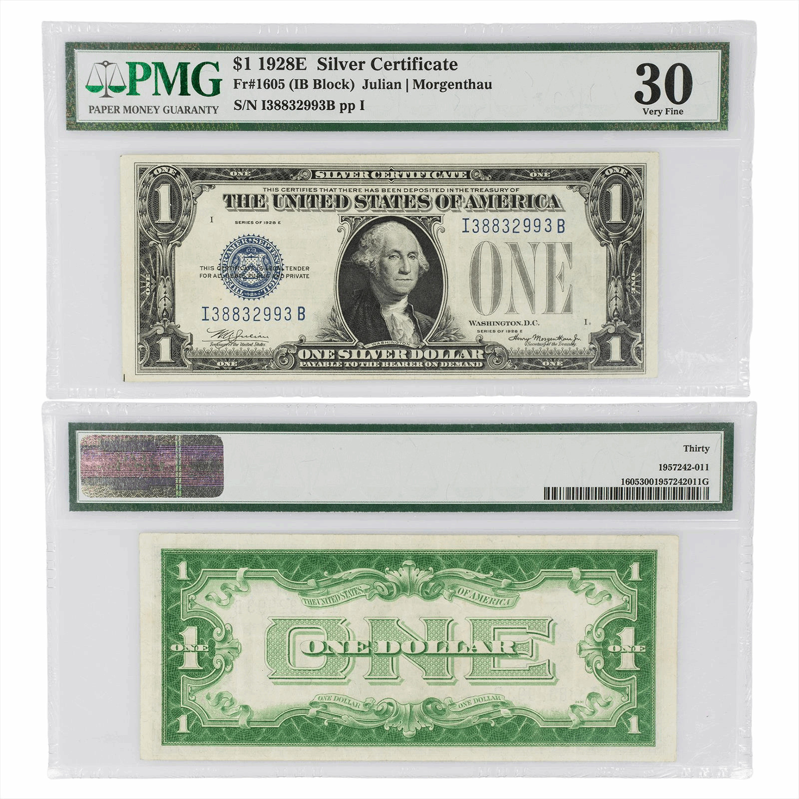 1928E $1 Silver Certificate Fr#1605 PMG Very Fine 30