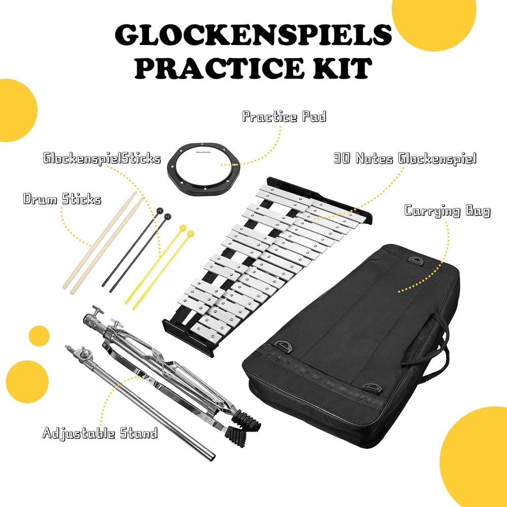 Durable 30-Note Xylophone Glockenspiel with Adjustable Stand for All Levels