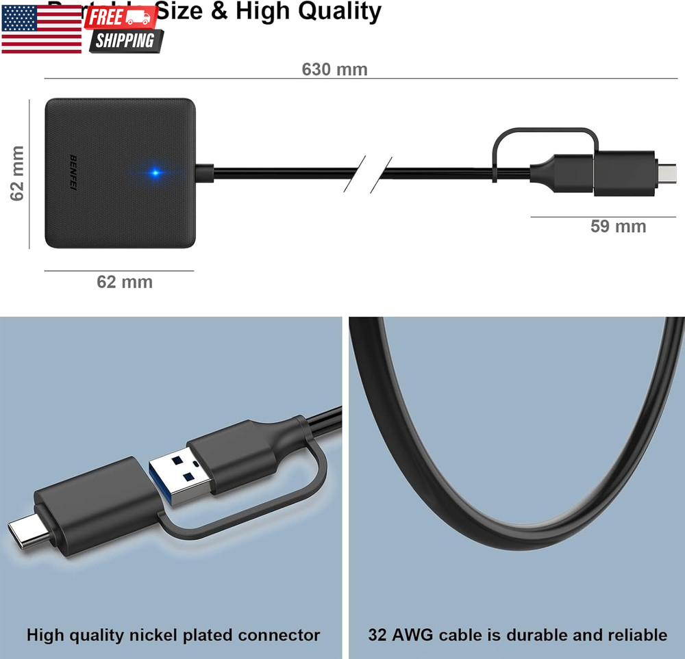 SD 4.0 Card Reader, USB-C/USB-A 2-In-1 Memory Card Reader, for SDXC, SDHC, SD, M