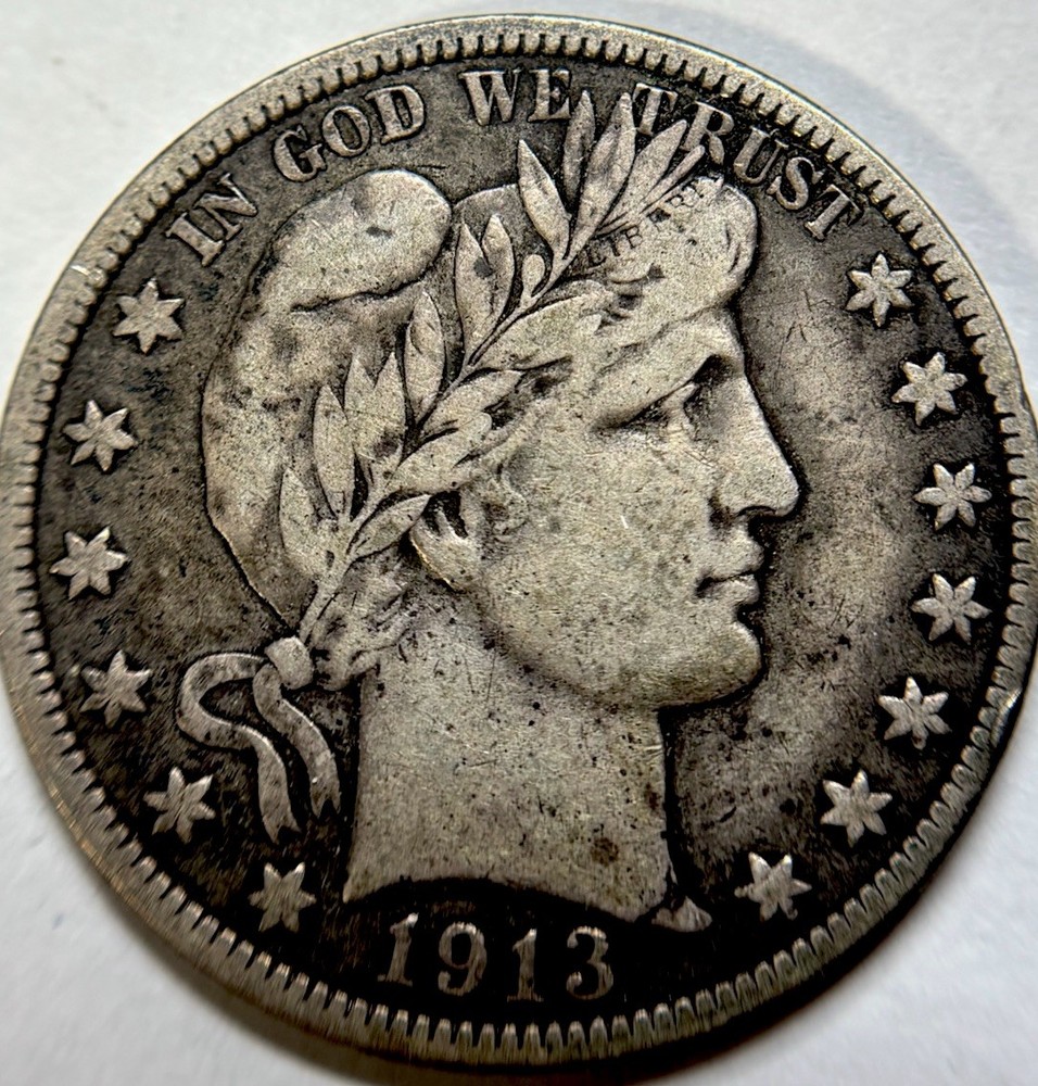 1913 S Barber Half Dollar,COMPLETELY ORIGINAL. Better Date VF+