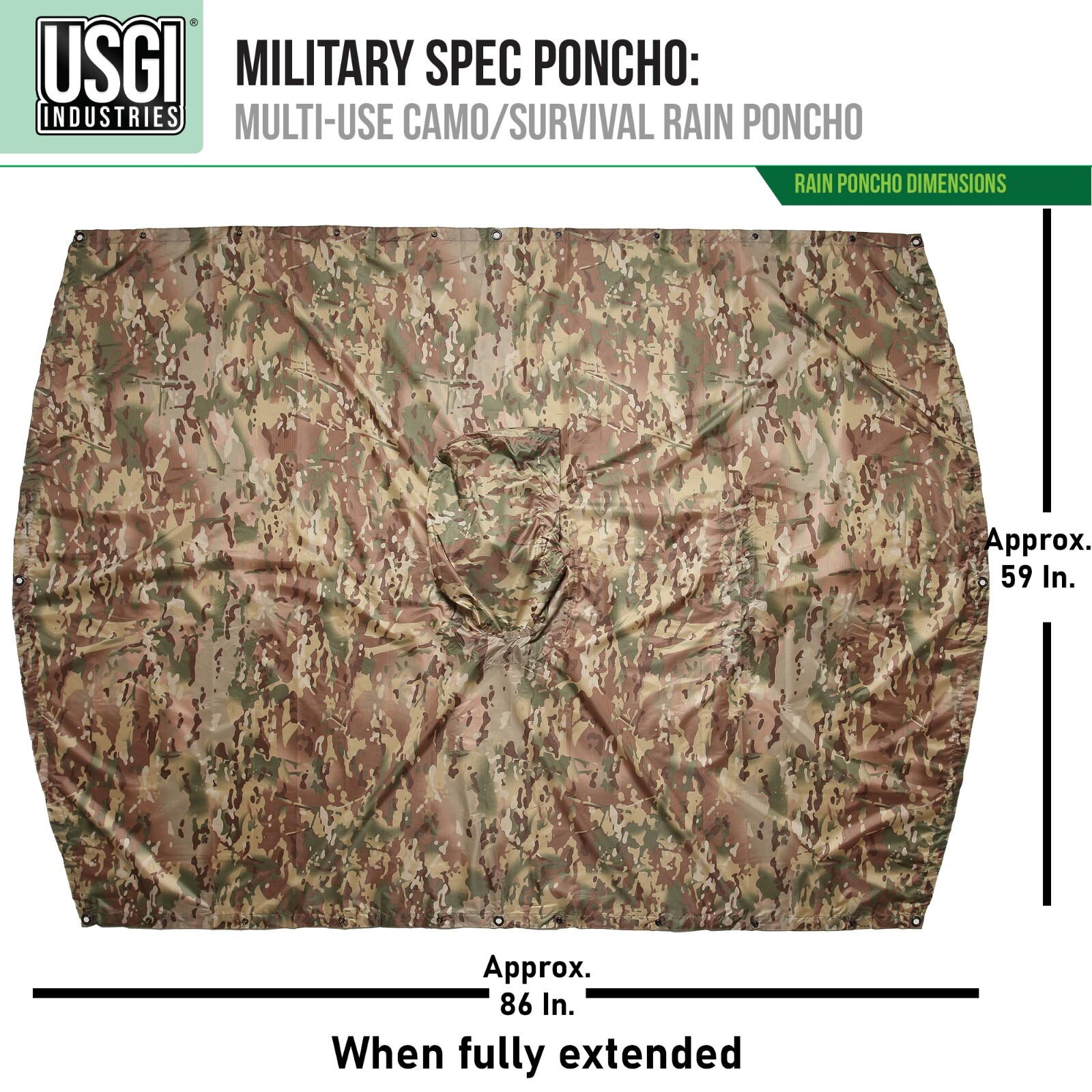 USGI Industries Military Design Multi Use Rip Stop (OCP / Multicam, Rain Poncho)