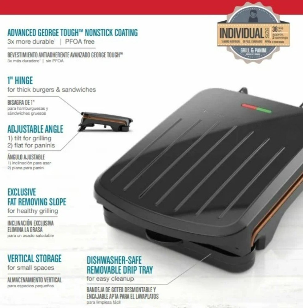 Indoor Grill - 2-Serving, Nonstick, Panini Press, Slim