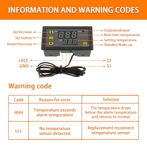 W3230 Digital Temperature Controller with NTC Temperature Probe Waterproof,LED