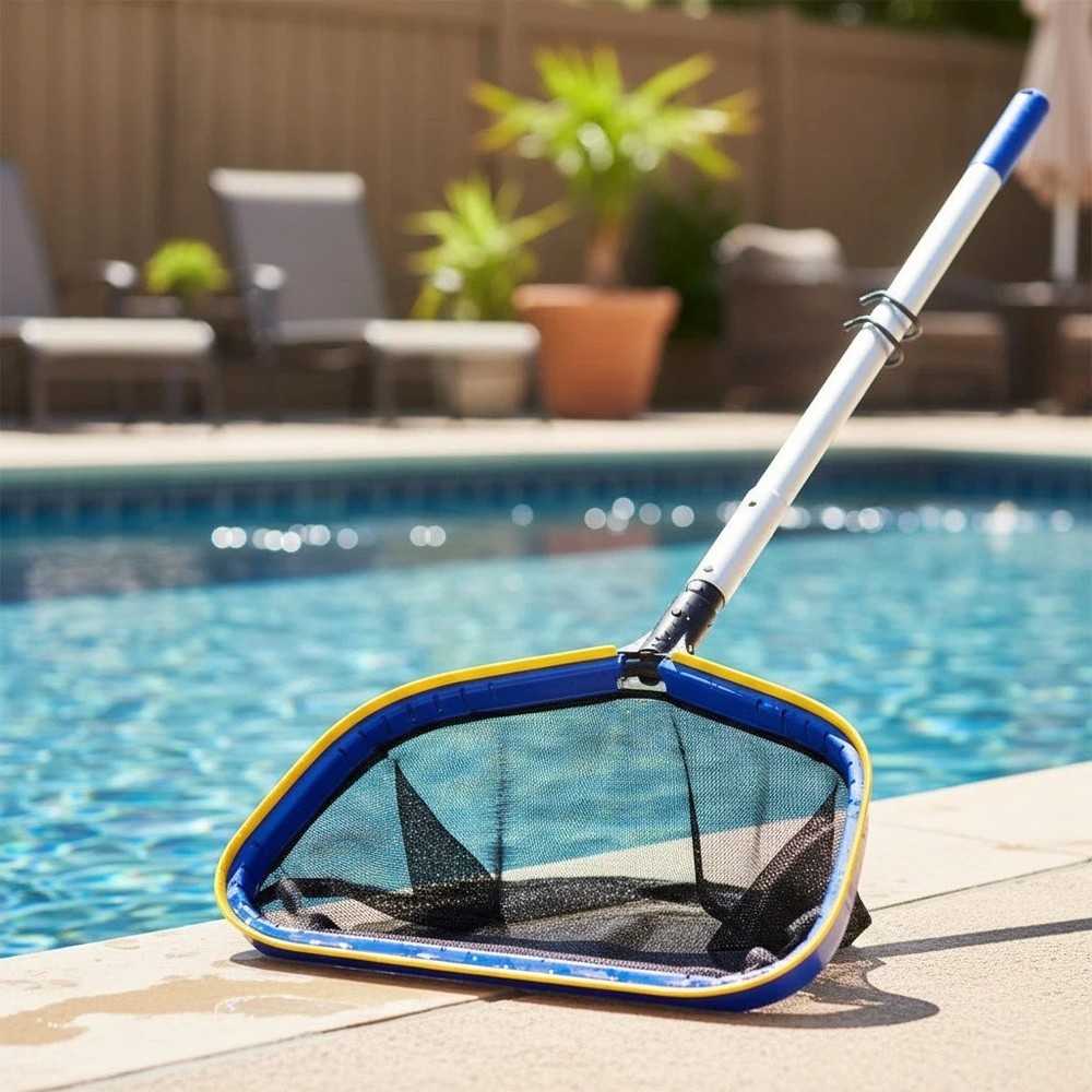 Deep Pool Skimmer Net with Adjustable Aluminum Pole for Efficient Debris Removal
