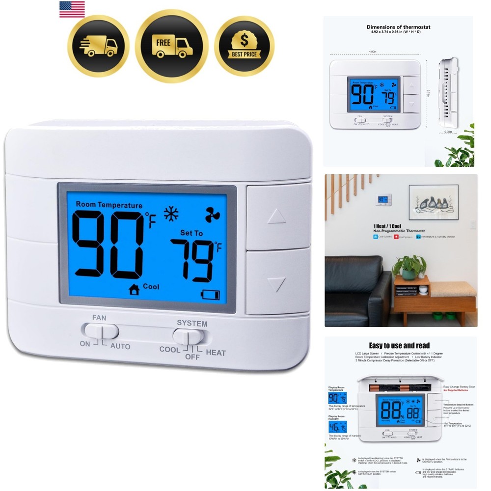 Non Programmable Thermostat for Home Large Display Temperature Control