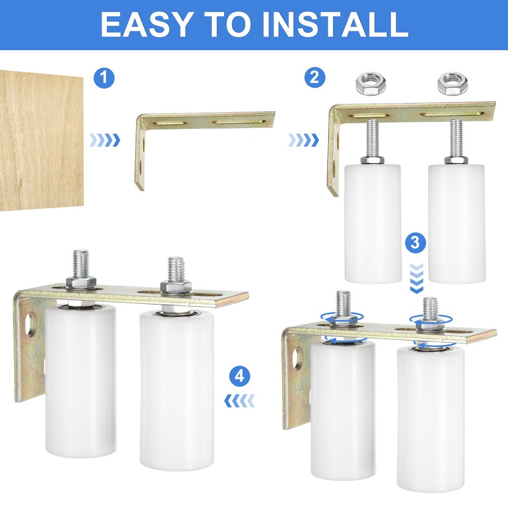 2Set Slide Gate Guide Roller, 6" Nylon Gate Support Rollers with Bracket, White