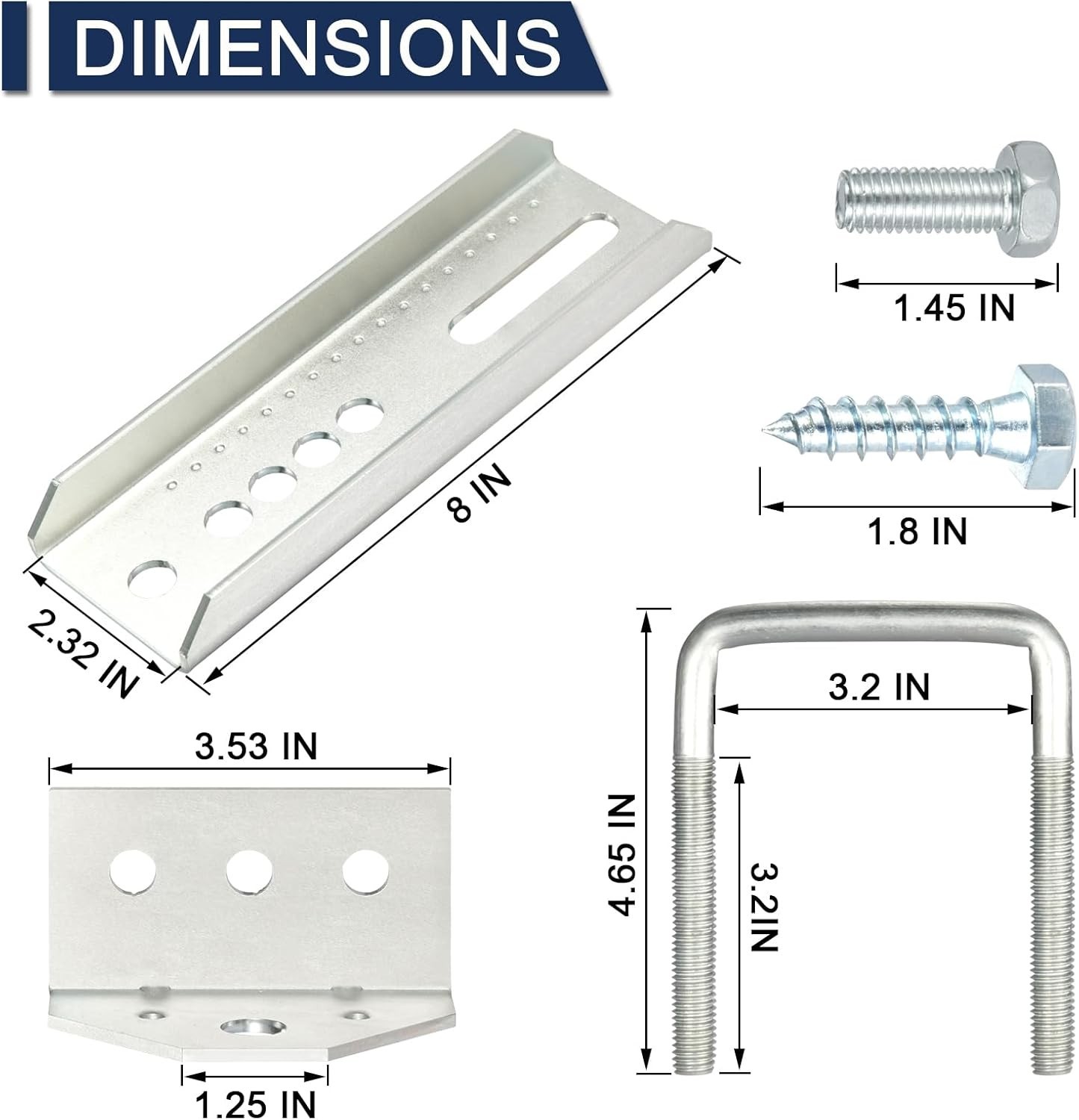 4PCS 8" Swivel Top Bunk Bracket Kit For 1.5x3, 2x3,3x3 Boat Trailer Crossmember
