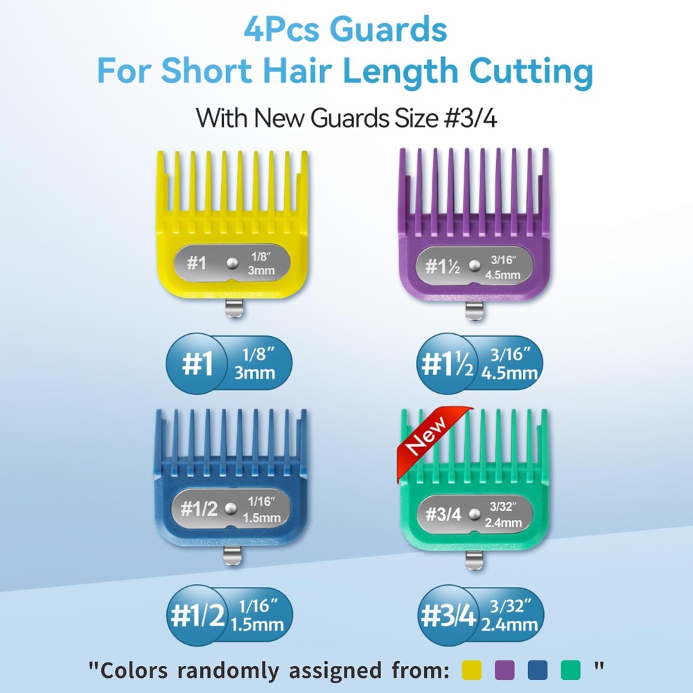 Clipper Guards Set Compatible with Most Wahl 4 Piece Set, Multicolor