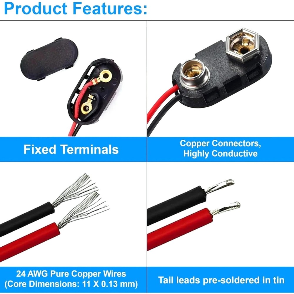 10PCS For Electronics 9V Battery I-Type Clip Connector Hard Shell Student Use