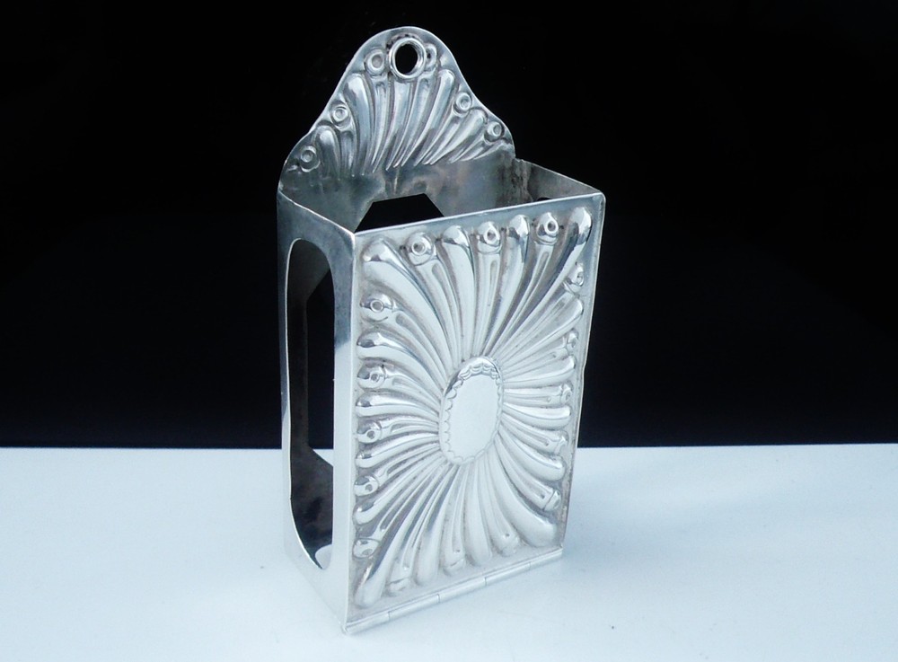 Unusual Sterling Silver Matchbox Holder Wall Mountable & Base Spring Loaded 1896