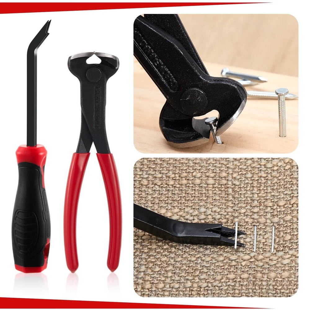 3 Pcs Upholstery Staple Tools Set Including End Cutting Plier, Staple Puller,...