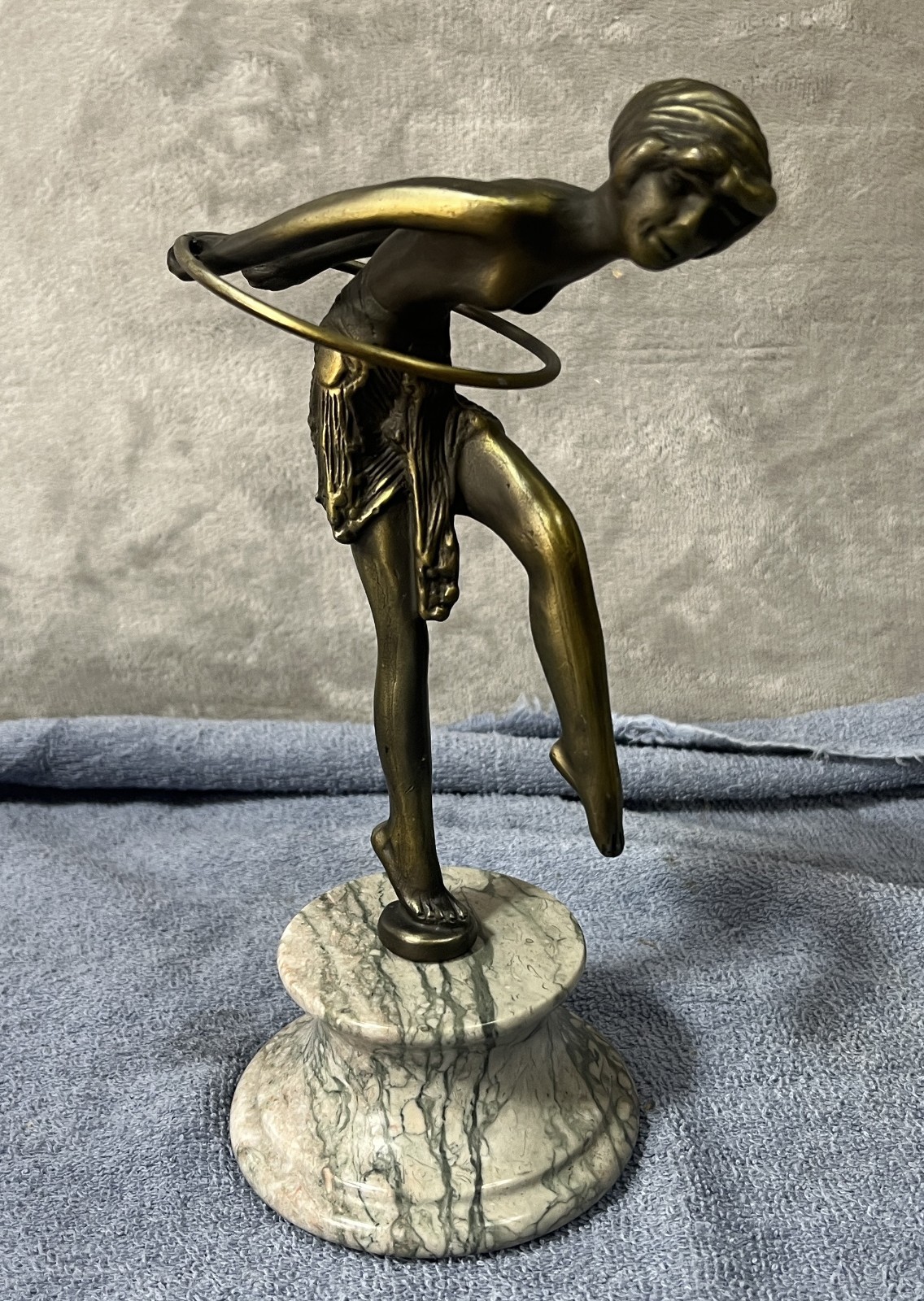 Art Deco Bronze Sculpture Statue Figurine - Hoop Girl Dancer - Marble Base