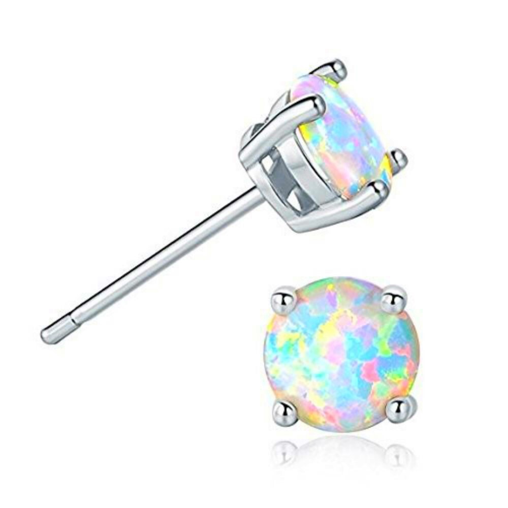 Cute Mini White Fire Opal Earrings Silver Filled For Women