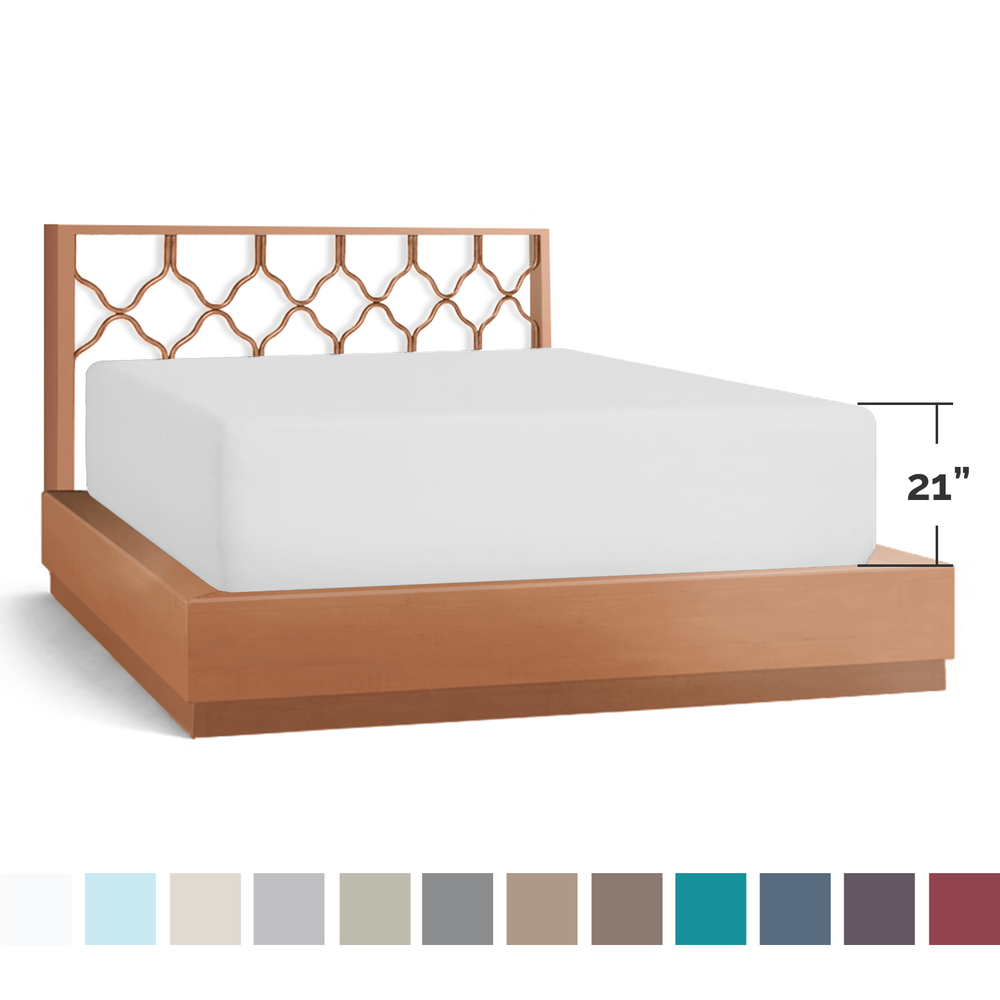 21” Extra Deep Pocket Ultra Soft Fitted Sheet with Corner Straps, Queen - White