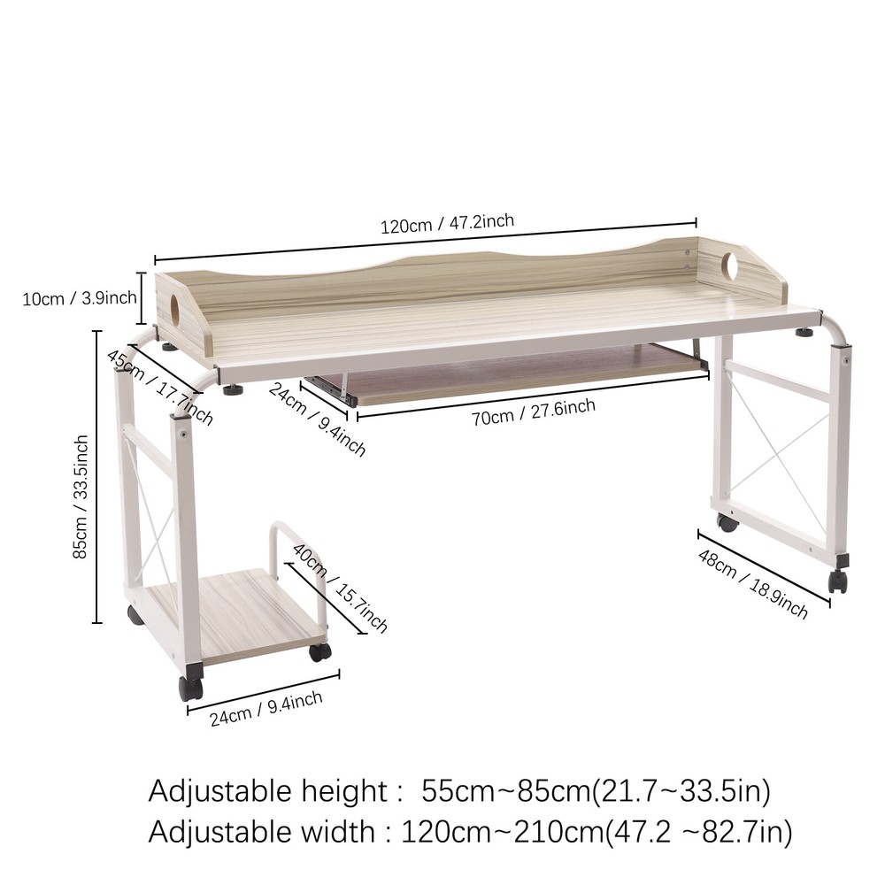 Mobile Adjustable Home Office Desk - Cross-Bed Stretchable & Movable Design