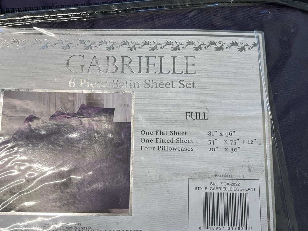 Gabrielle Satin 6-Piece Purple Solid Polyester Full Sheet Set New Opened Package