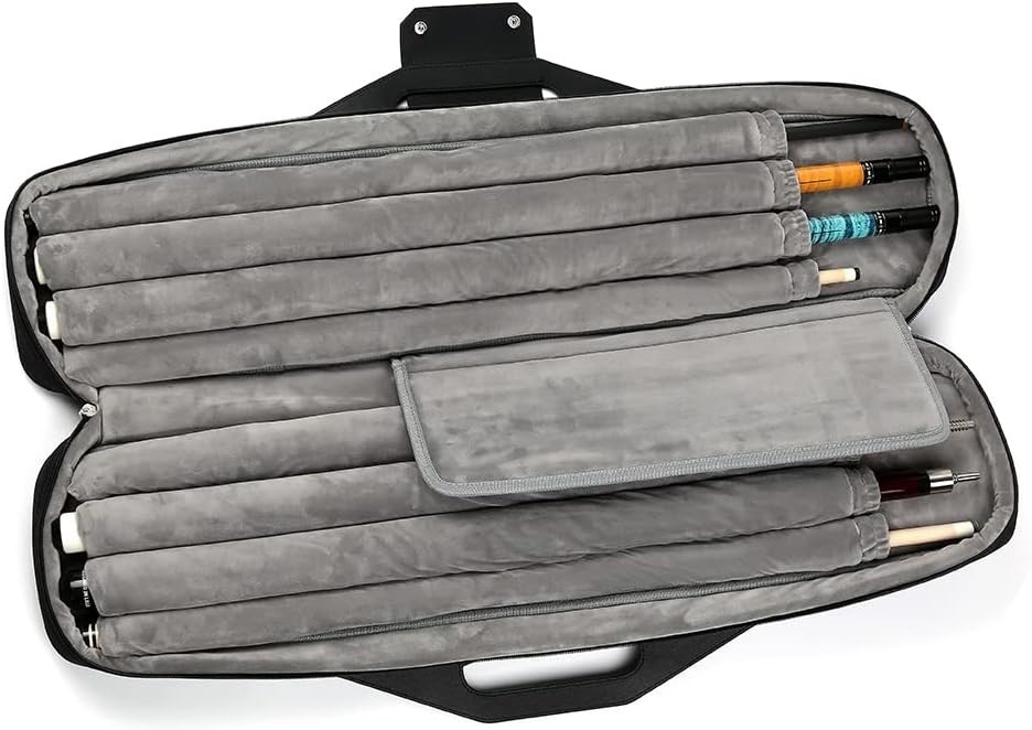 Multi-Compartment 4x4 Billiard Cue Case with Utility Pocket & Adjustable Straps
