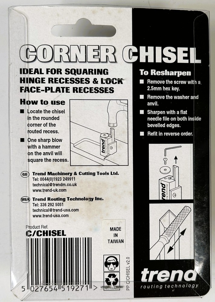 Trend Hinge Recess Squaring Corner Chisel, Quickly Square Up Rounded Corners NEW