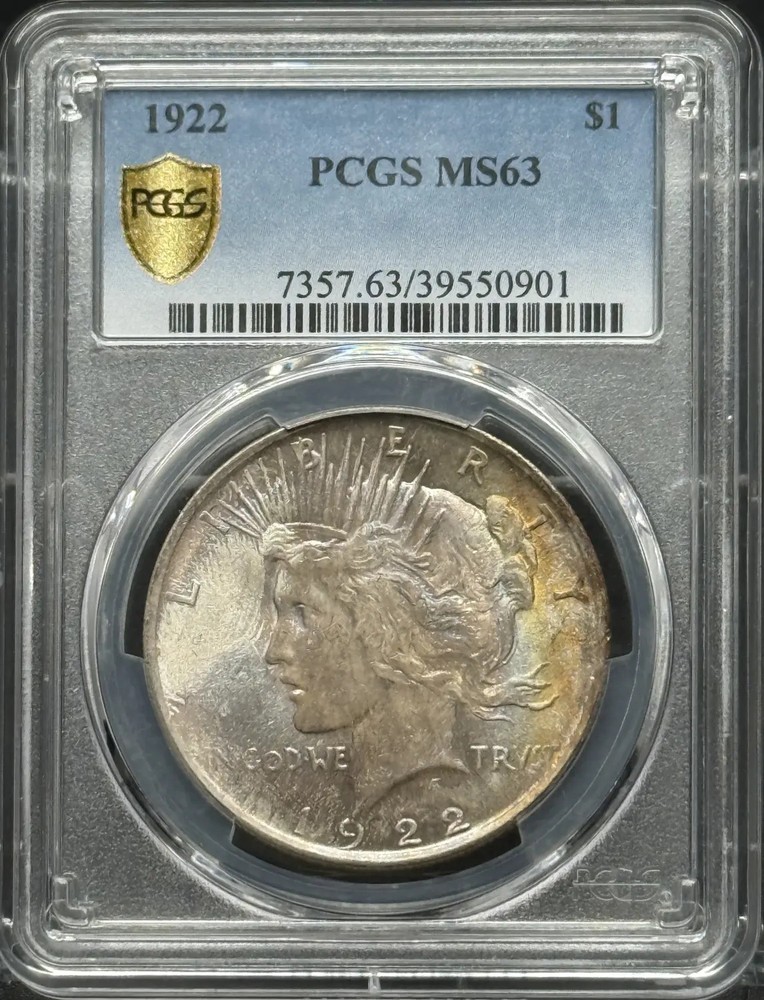 1922 Peace Silver Dollar PCGS MS-63 Rainbow Toning