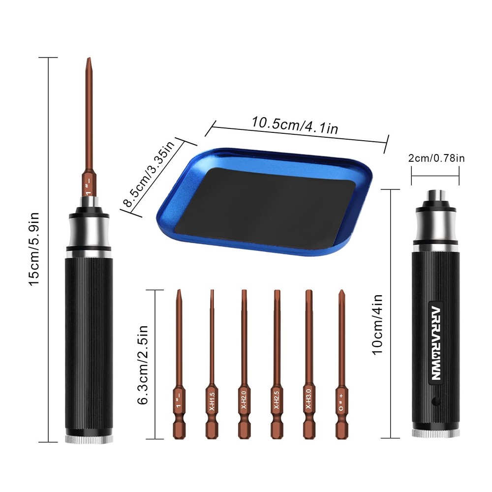 9Pcs RC Car Tool Kit 6 in 1 Hex Screwdriver Set Medium, Black With Brown Bits