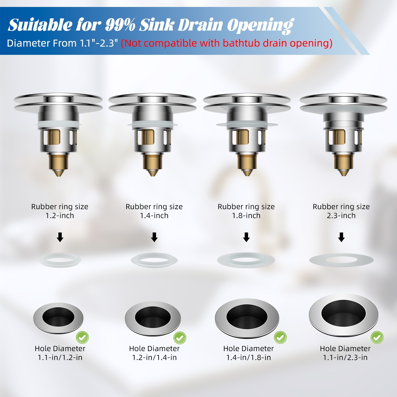 Universal Bathroom Sink Stopper Basin Pop Up Bathroom Sink Drain Strainer Filter