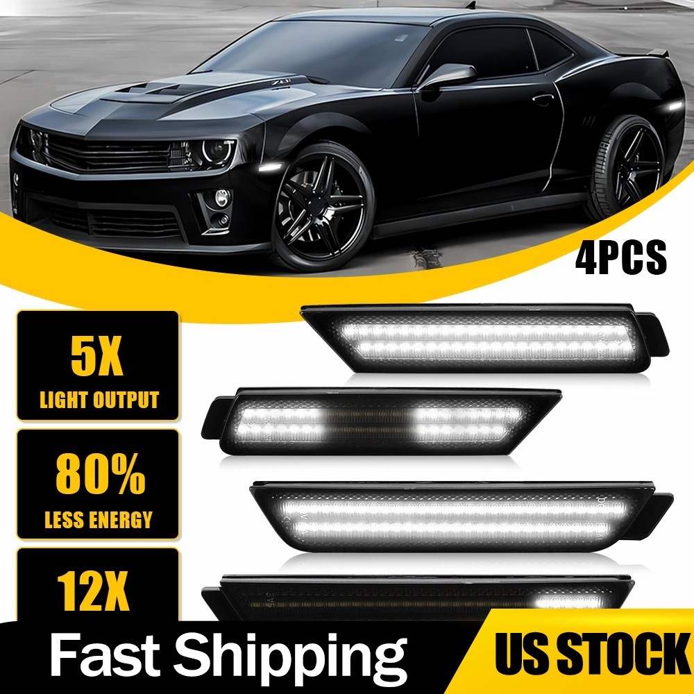 4X Sequential Front Rear LED Side Marker Light White For 2010-2015 Chevy Camaro