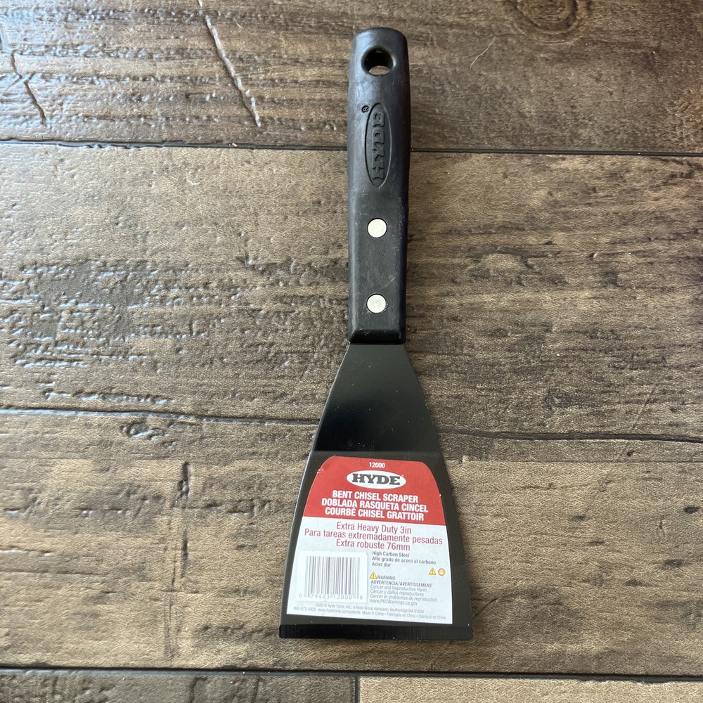 Bent Chisel Scraper 3” Heavy Duty Hyde 12000 HCS Blade Black Contour-Grip