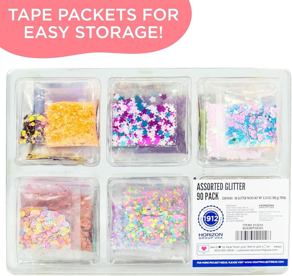 Sparkle & Shine: 90-Piece Assorted Glitter Pack for Crafts & DIY Projects
