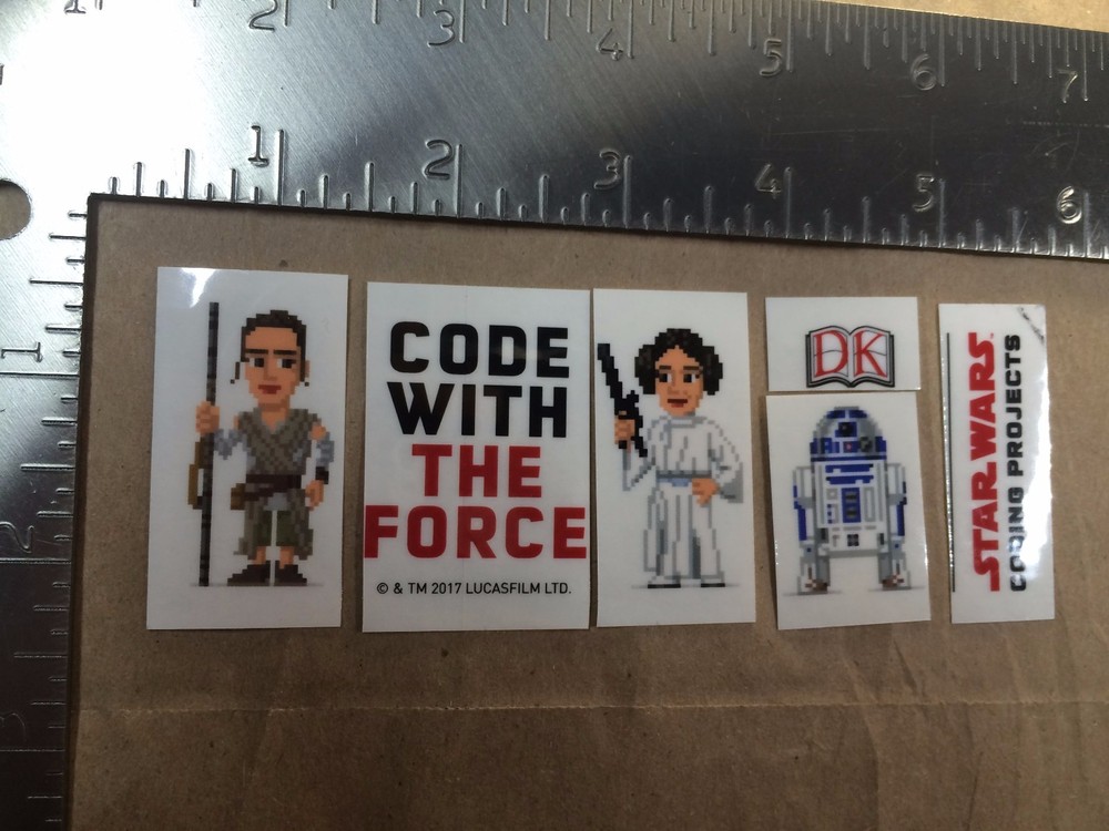(Lot of 2) Code With The Force Stickers Star Wars Coding Projects Rey Leia R2-D2