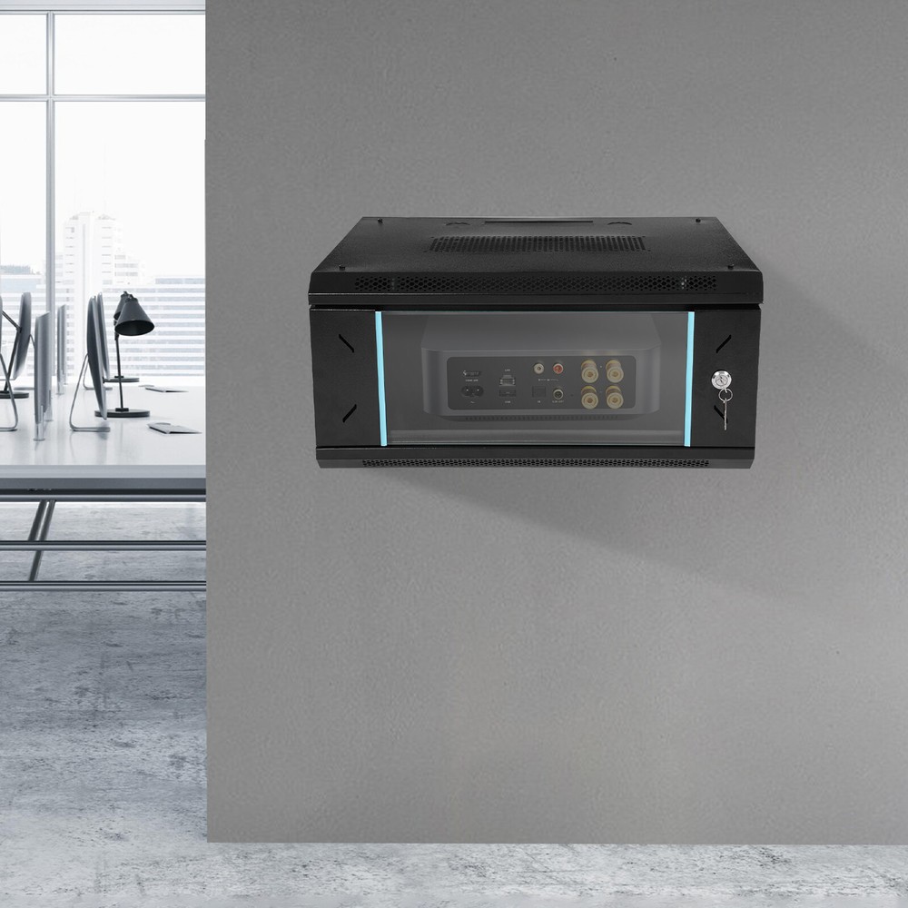 4U Wall Mount Network Server Cabinet, Locking Glass Door, Removable Side Panels