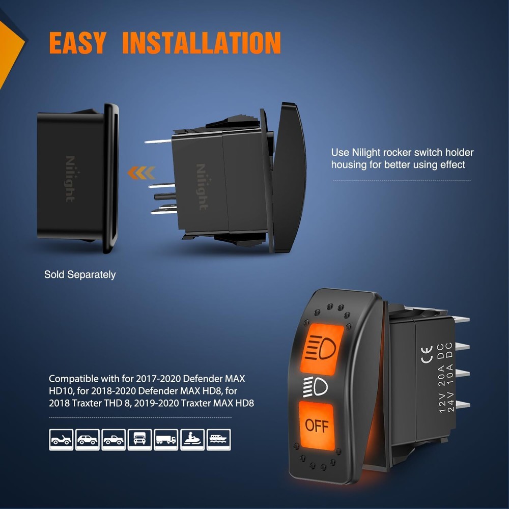 Nilight UTV Headlight Rocker Switch On Off 8 PIN Toggle Switches