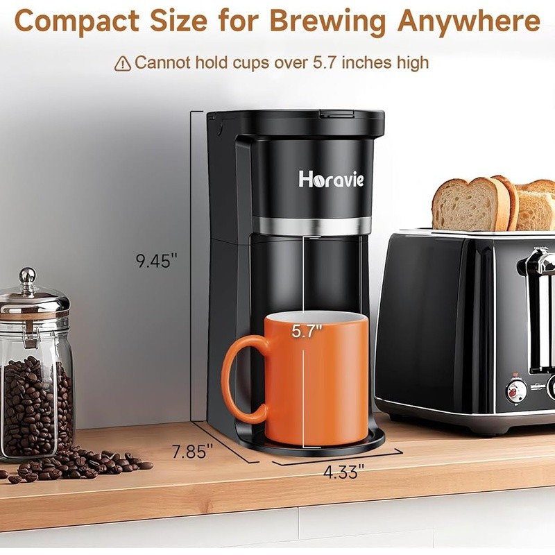Single Serve Coffee Maker K Pod Ground Coffee Compact Self Cleaning Quick Brew