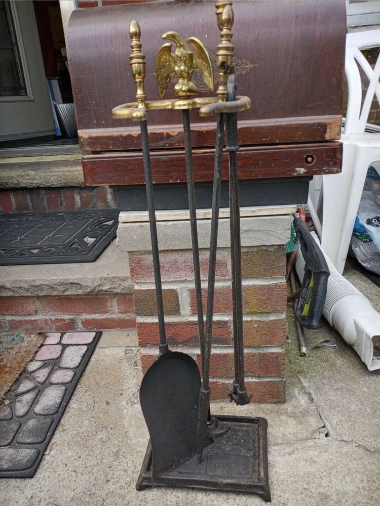 4-PCS Hearth Tool Fireplace Set Brass Iron Set