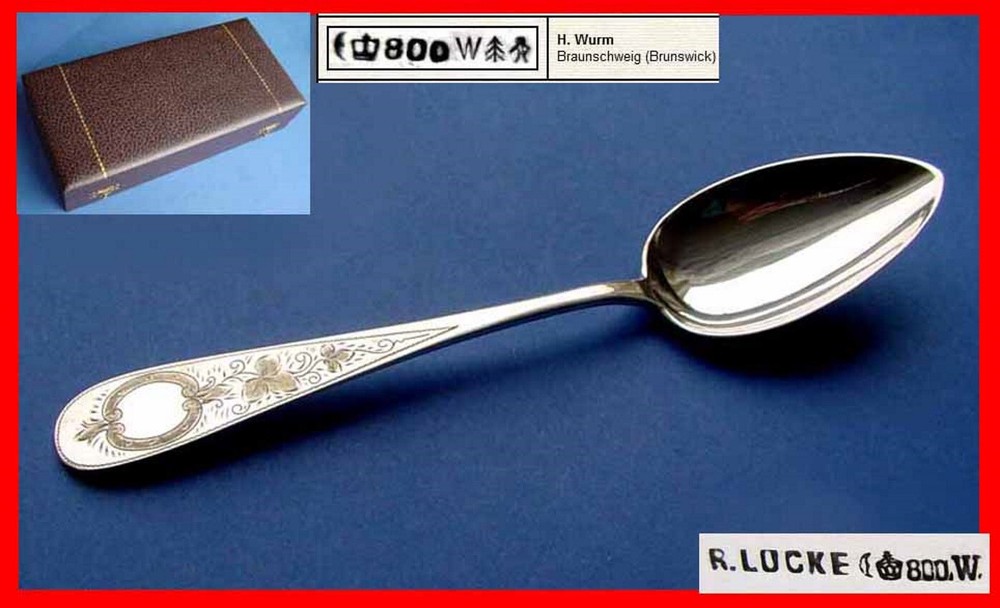 Set, Large Solid 6 Spoons, H. Wurm, 800 Silver, around 1900 B547