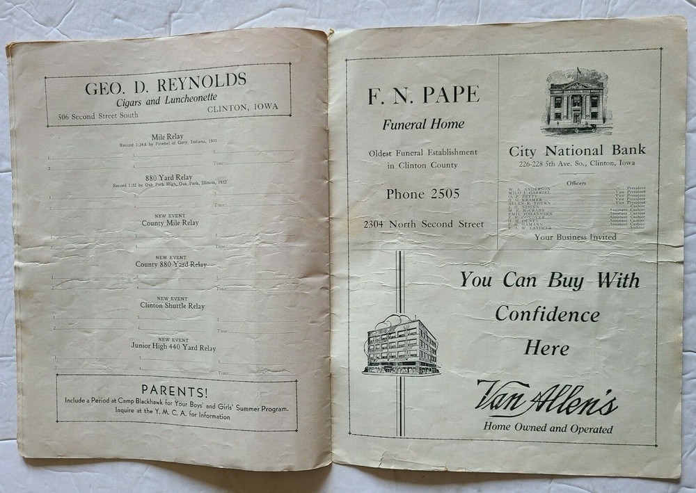 1933 Midwest Interscholastic Championship track & Field Meet Program, Clinton HS