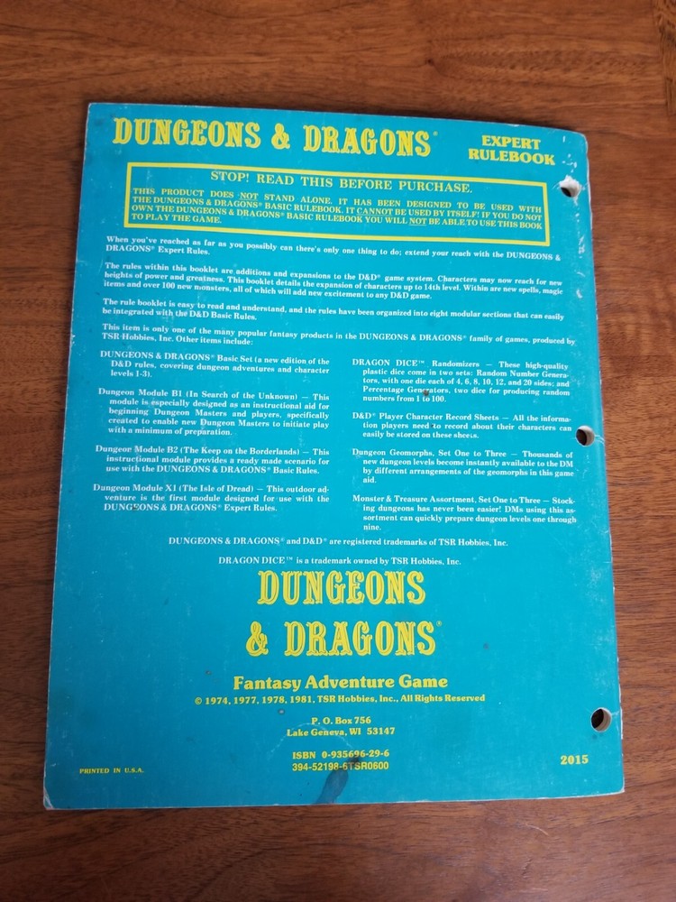D&D Expert Rules - Dungeons & Dragons Expert Rulebook TSR