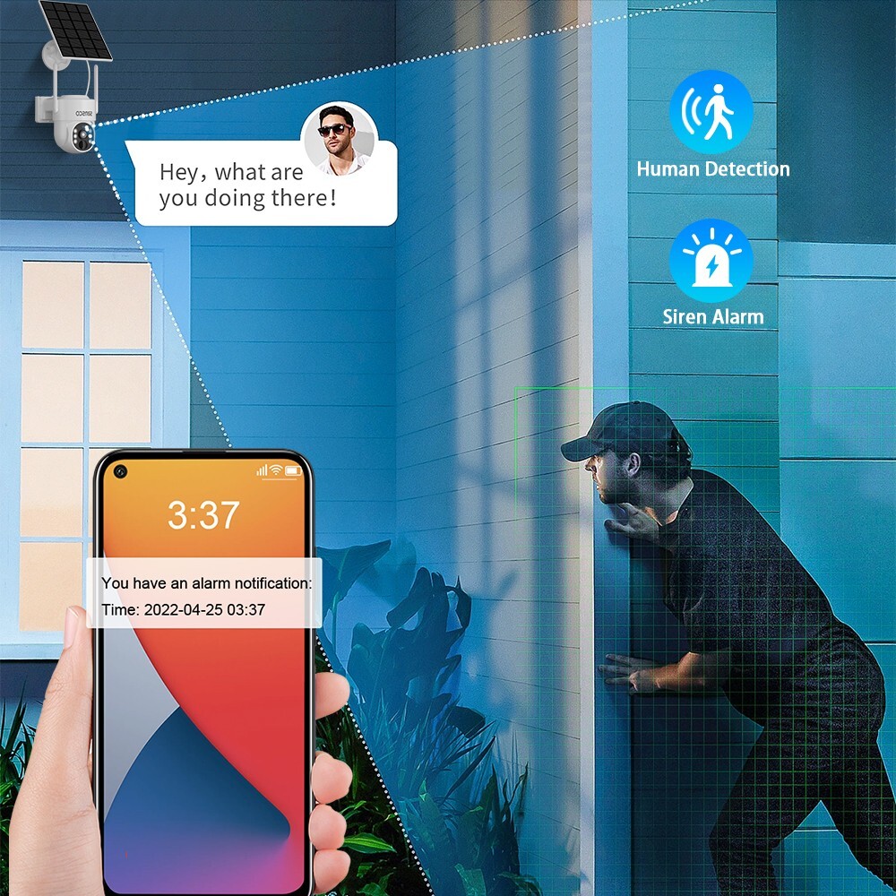 8CH Wireless Solar Powered CCTV Security System 4MP WiFi Audio PTZ Camera