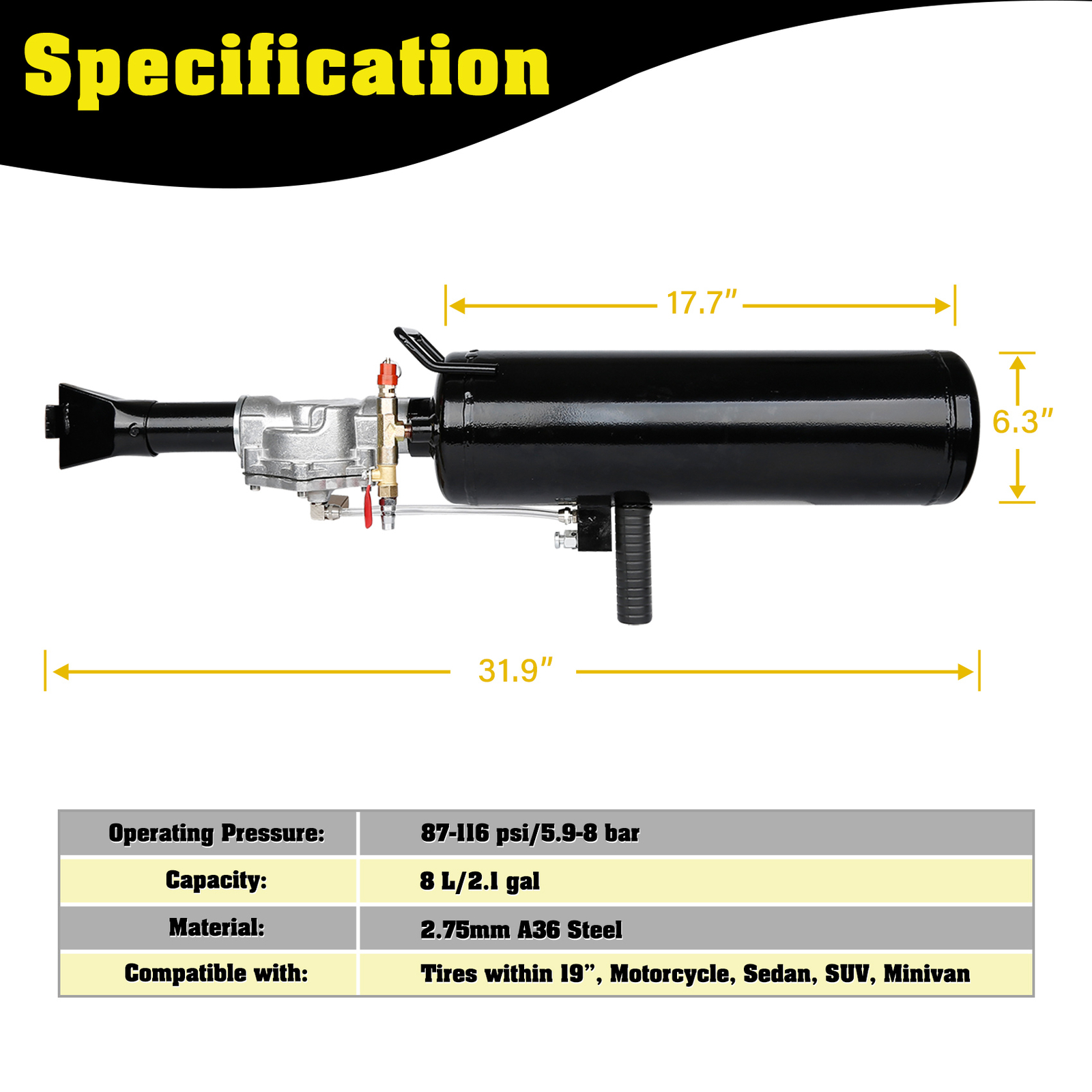 8L 2.1Gal Handheld Tire Bead Seater Air Blaster Tool Trigger Seating Inflator