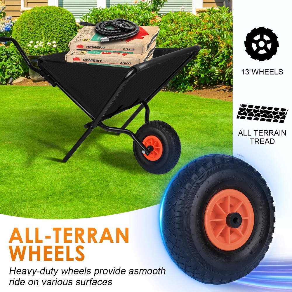 Collapsible Wheelbarrow, Foldable Yard Cart - Easy Loading & Dumping Garden C...