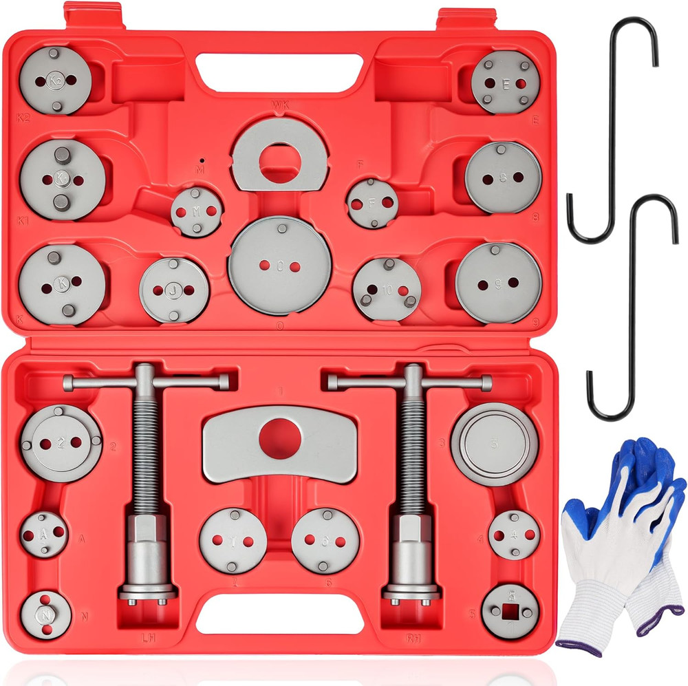 27Pcs Brake Caliper Wind Back Tool Kit Piston Compressor Pad Replacement Set Red