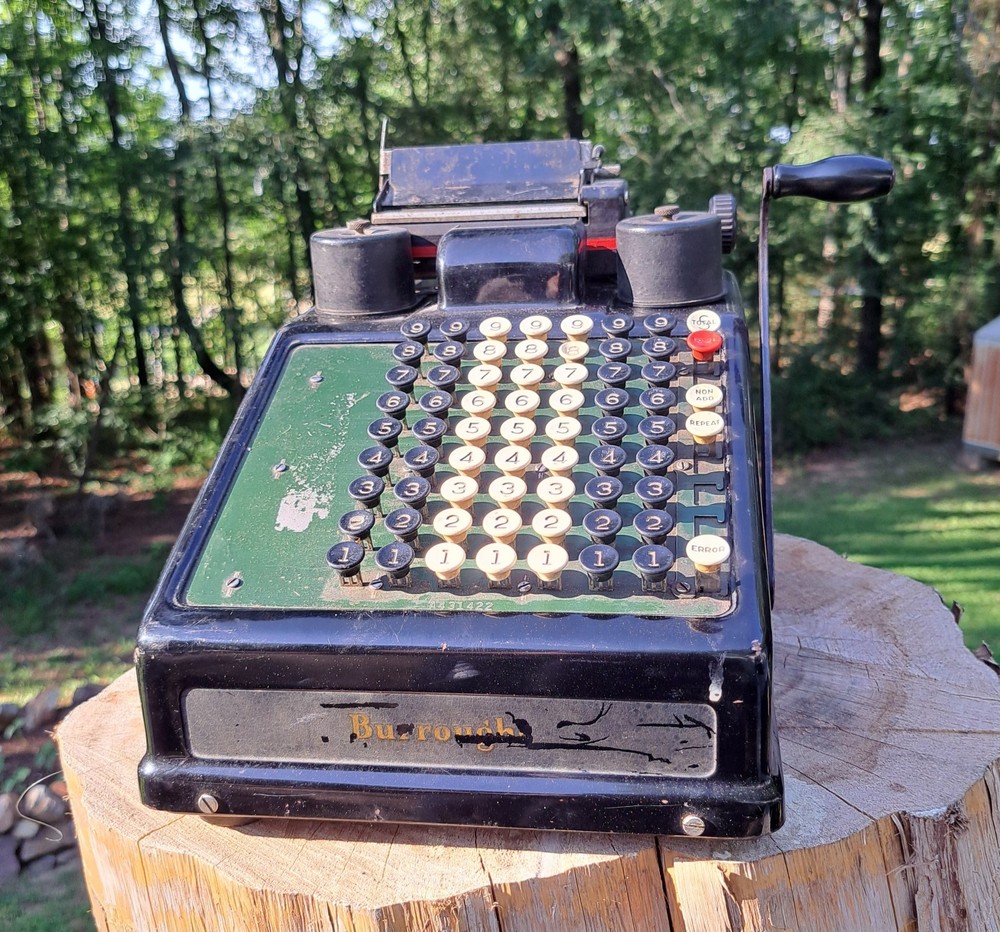Earlier Burroughs 1920s 1930s 7 Column Adding Machine Good Used Condition