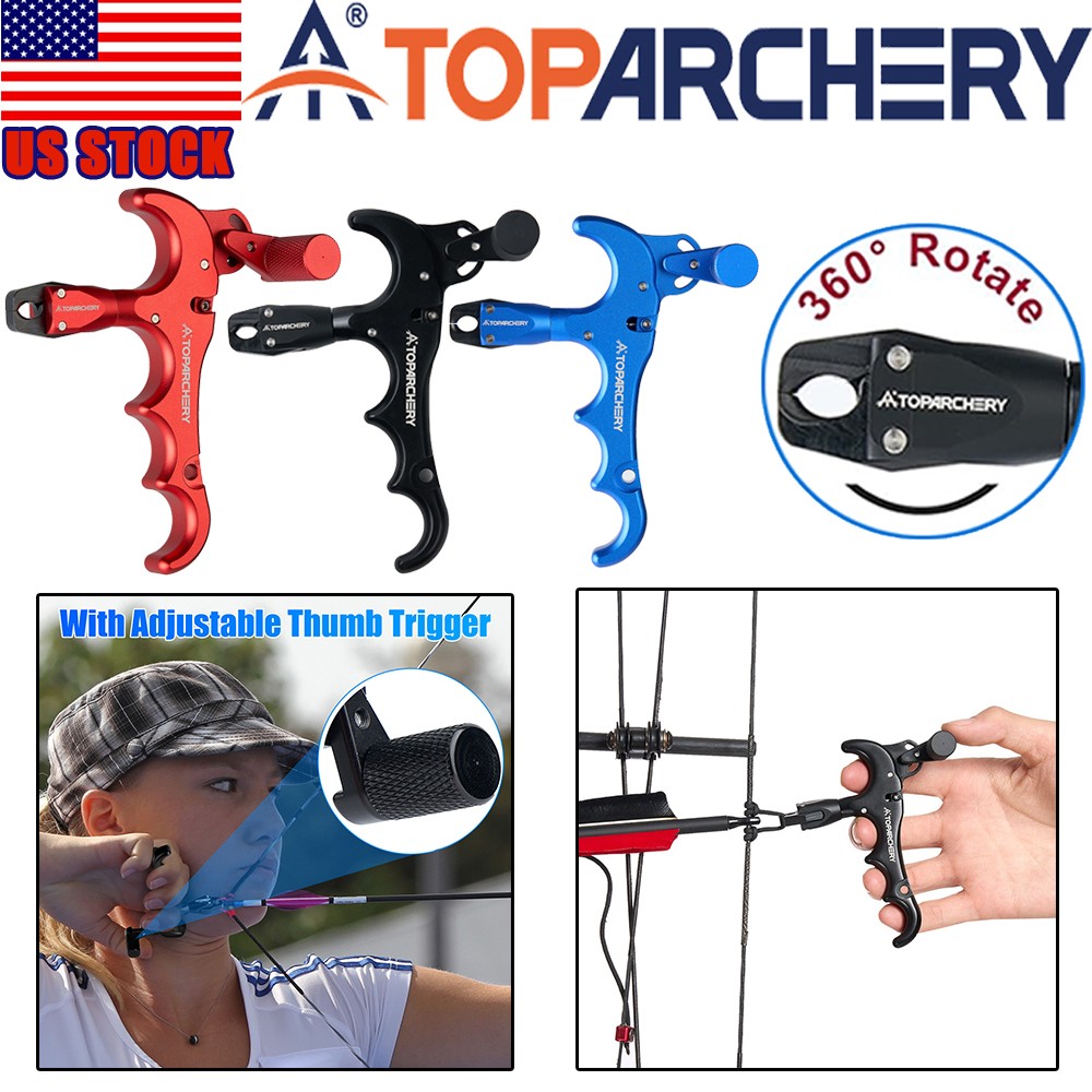 Archery 360° Rotation Compound Bow Release Aid 4 Finger Grip Thumb Trigger Hunt