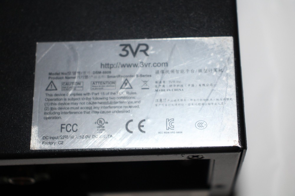 3VR DSM-8808 VIDEO INTELLIGENCE PLATFORM with 500 GB HDD "UNTESTED"