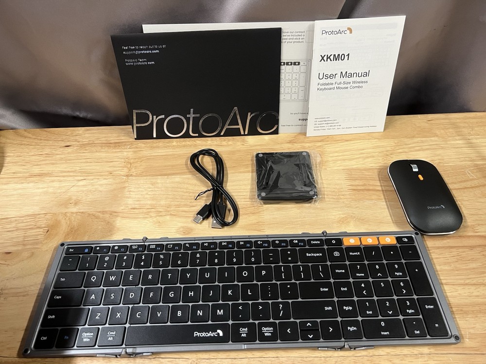 ProtoArc Foldable Keyboard and Mouse, XKM01 Folding Bluetooth Keyboard Mouse
