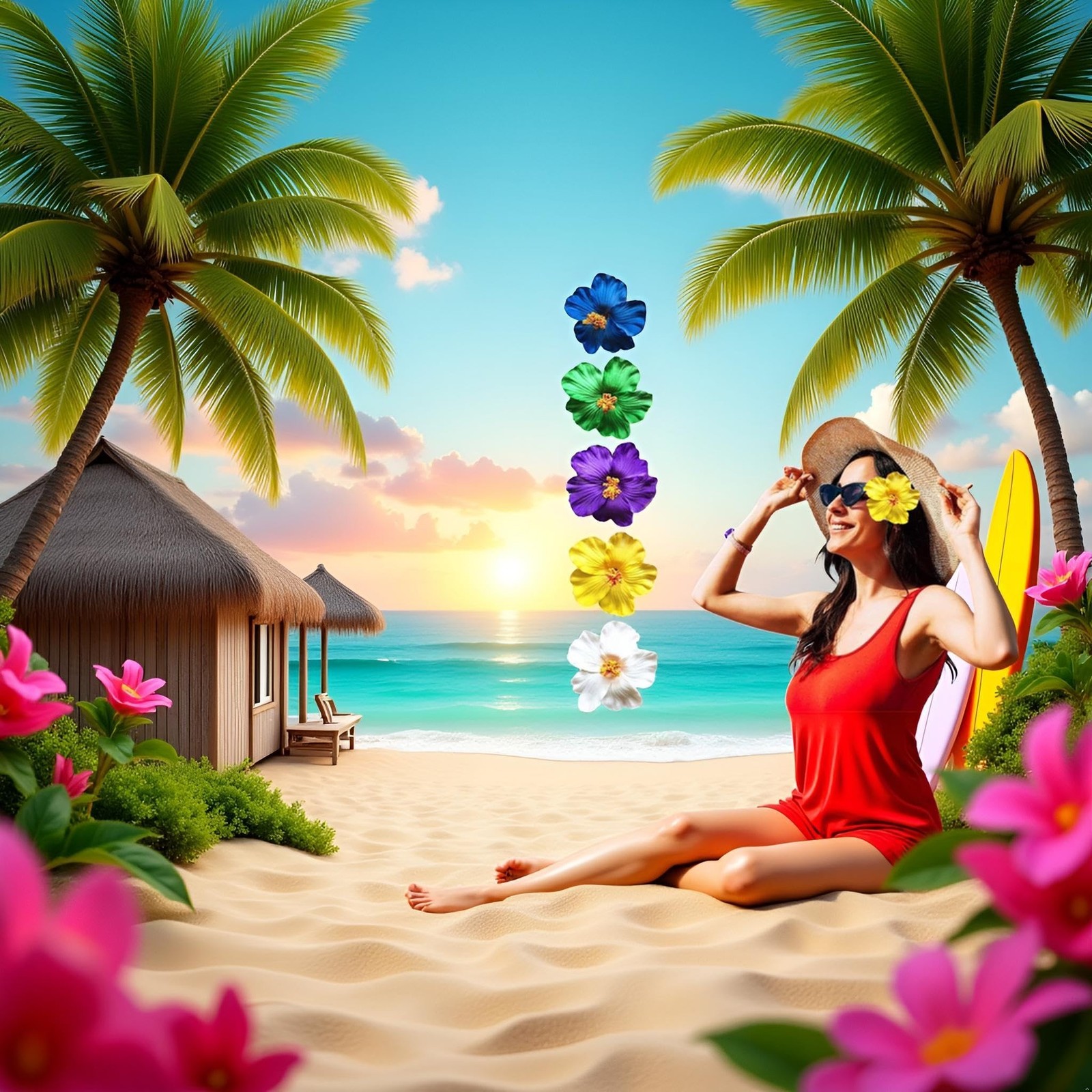 5pcs Multicolour Random Beautiful Hawaiian Flower Hair Clip for Women Girls F...