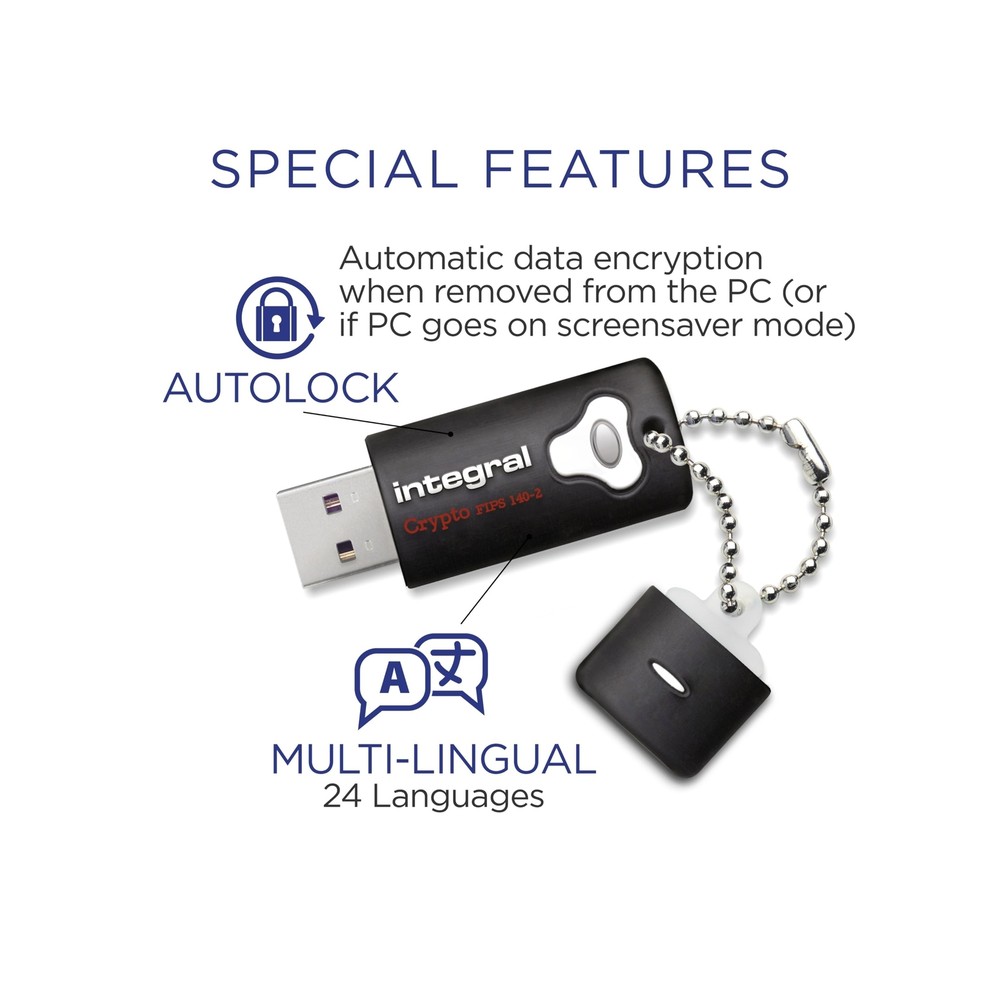 Integral 64GB Crypto-140-2 256-Bit Hardware Encrypted 3.0 USB Secure Flash Me...