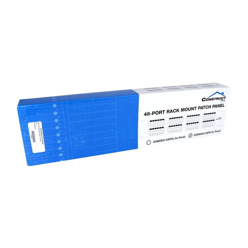 Construct Pro 48-Port Cat6 Rack Mount Patch Panel (19”/2U, RoHS Approved)