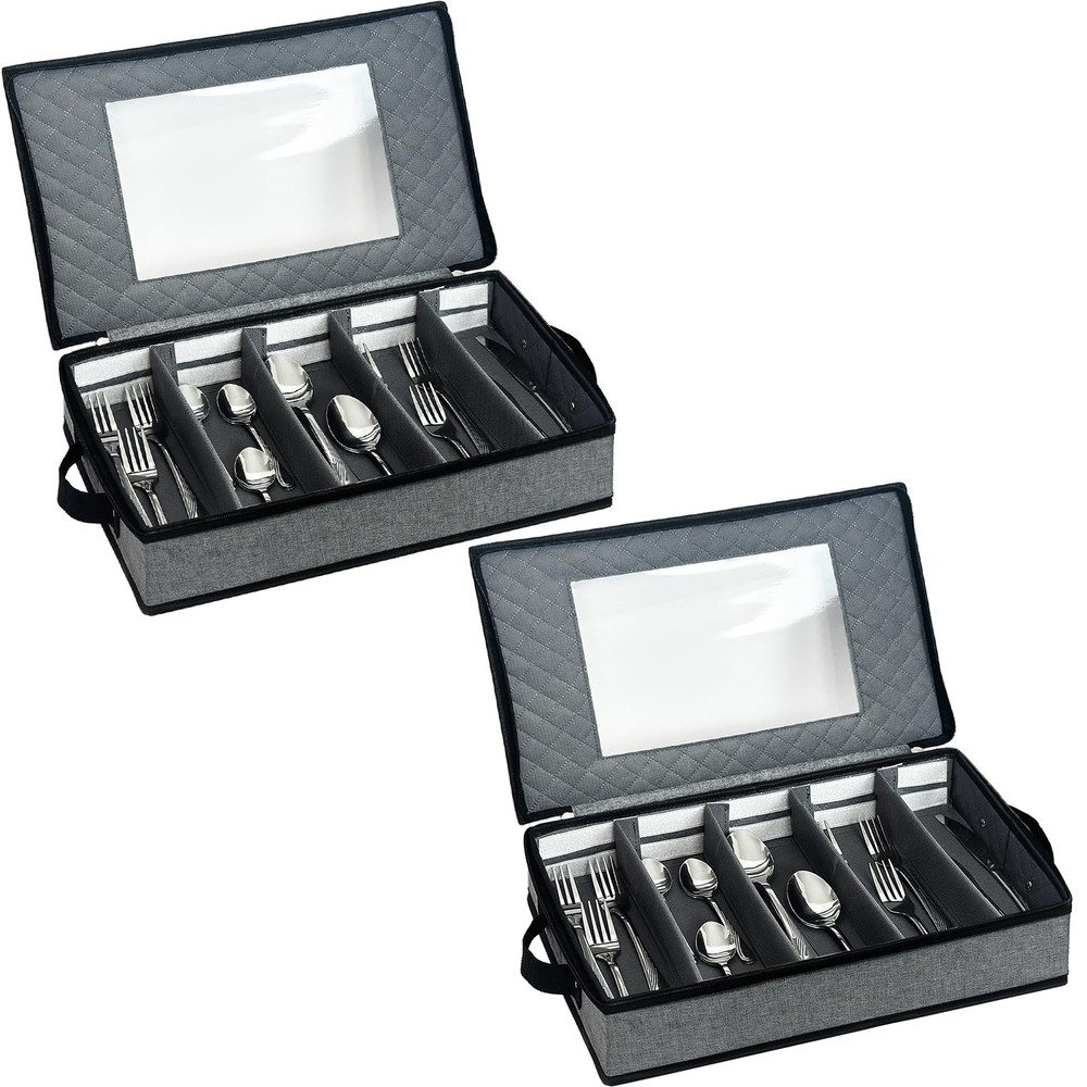 VERONLY 2 Pack Flatware Utensil Storage - Sturdy Silverware Storage Box with Div