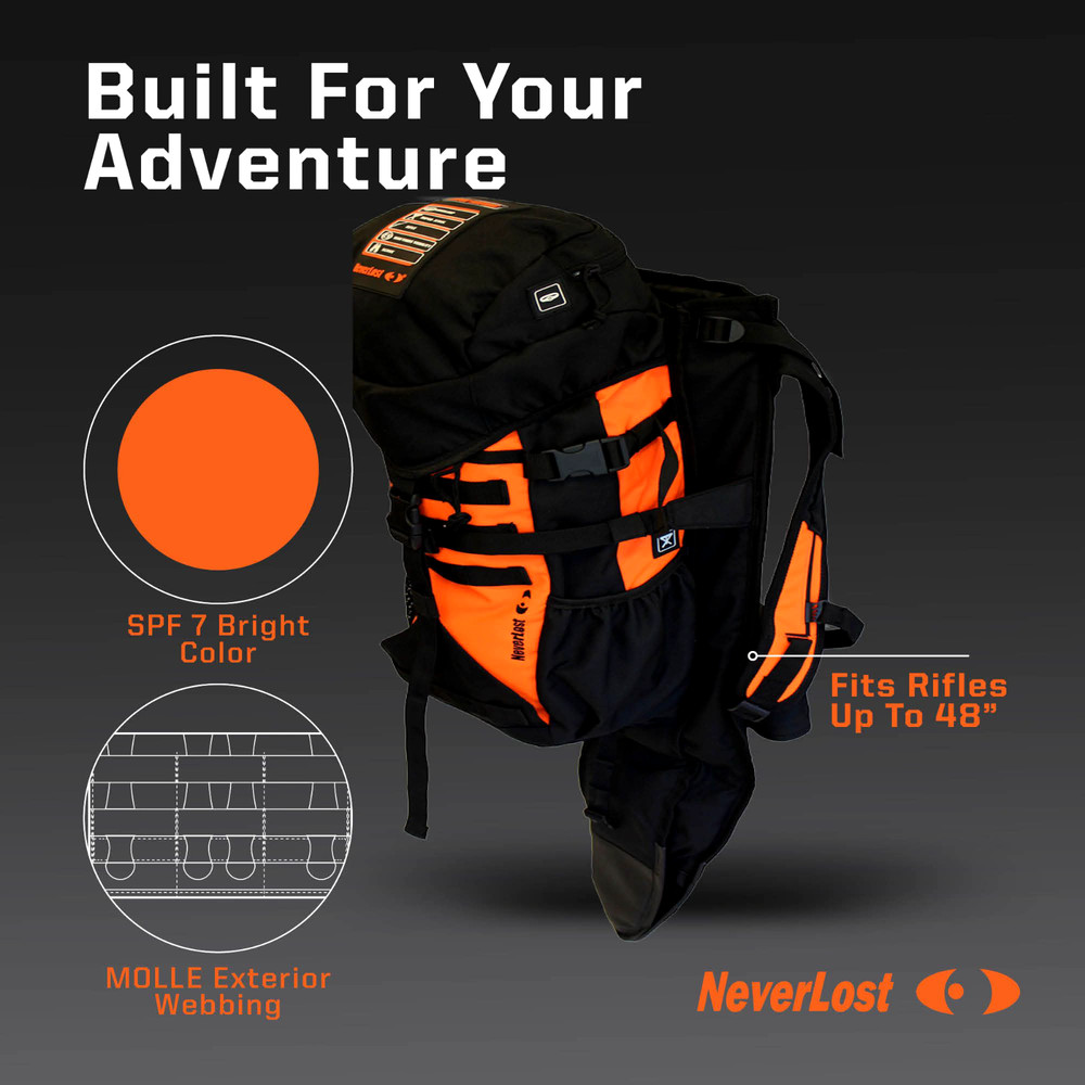 NEVERLOST NORMA ADDON SCOUT BACKPACK WITH OPEN SCABBARD BLACK ORANGE 28L